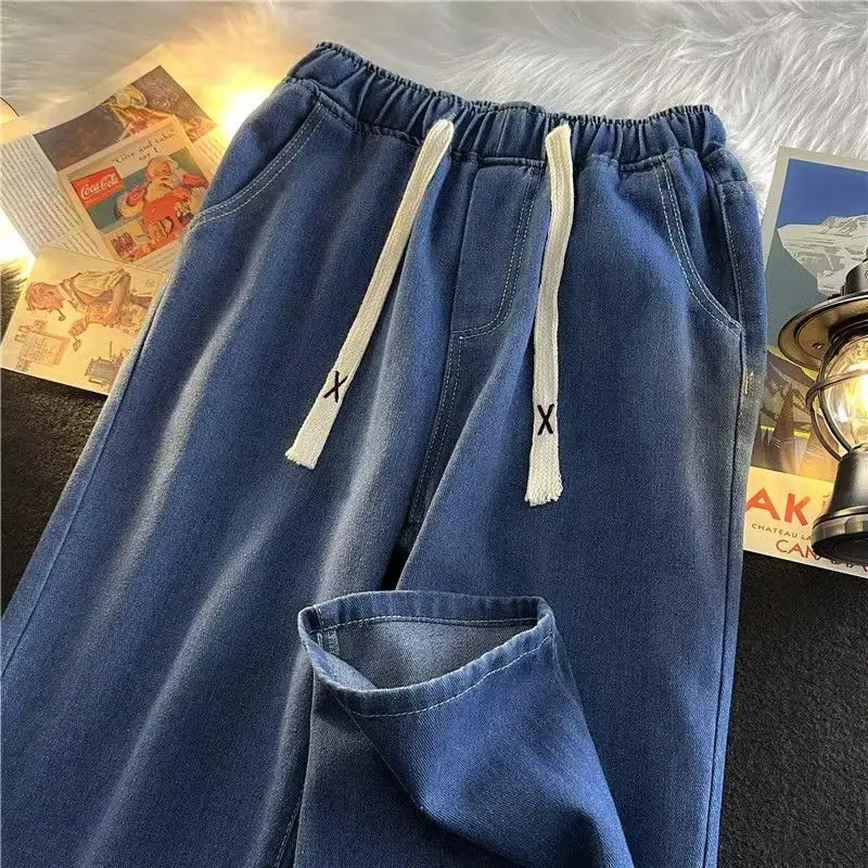 Men Elastic Waist Denim Trousers Wide Leg Autumn Winter — feature 11