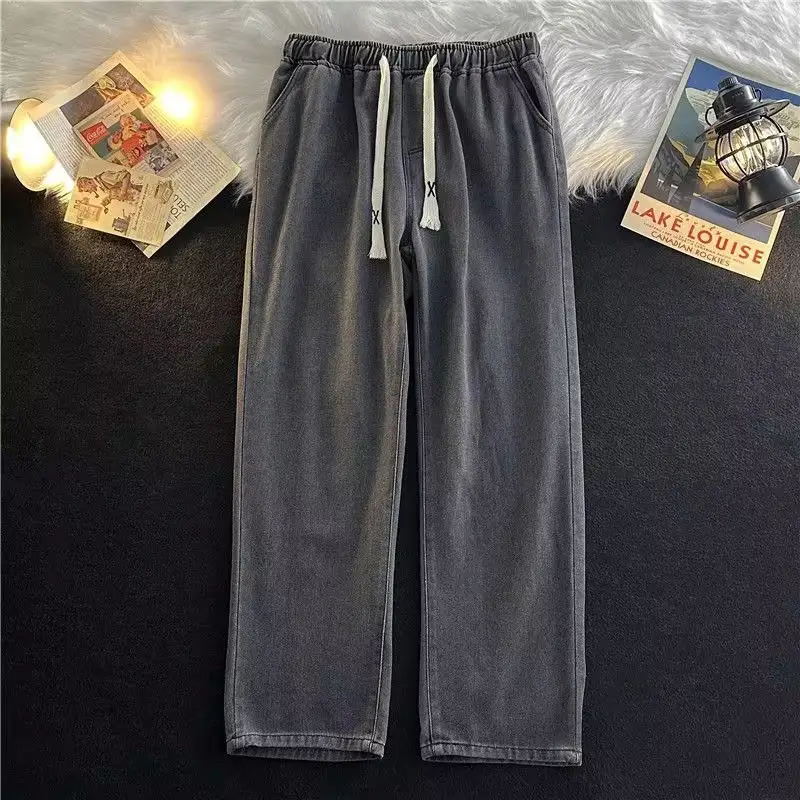 Men Elastic Waist Denim Trousers Wide Leg Autumn Winter — feature 16