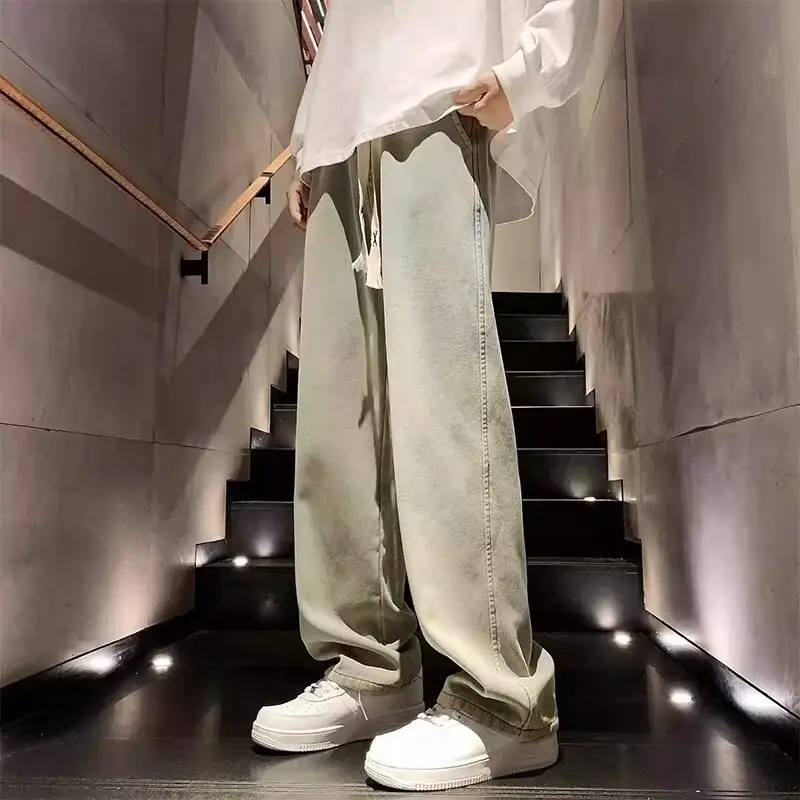 Men Elastic Waist Denim Trousers Wide Leg Autumn Winter — feature 19