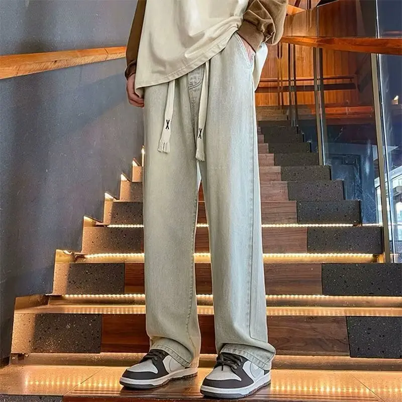 Men Elastic Waist Denim Trousers Wide Leg Autumn Winter — feature 20
