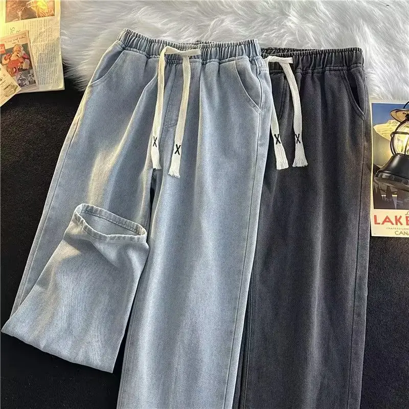 Men Elastic Waist Denim Trousers Wide Leg Autumn Winter — feature 6