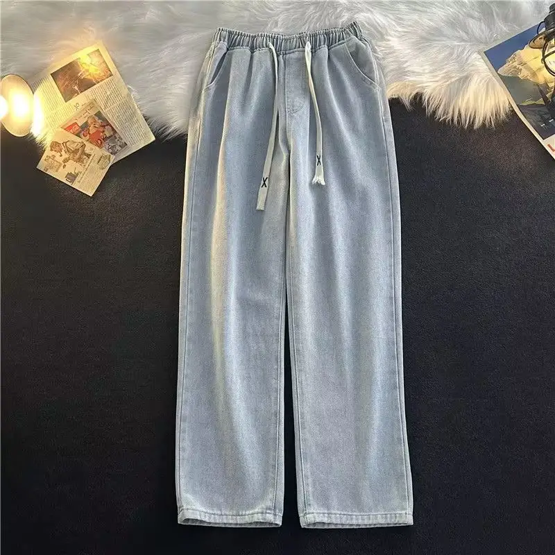 Men Elastic Waist Denim Trousers Wide Leg Autumn Winter — feature 7