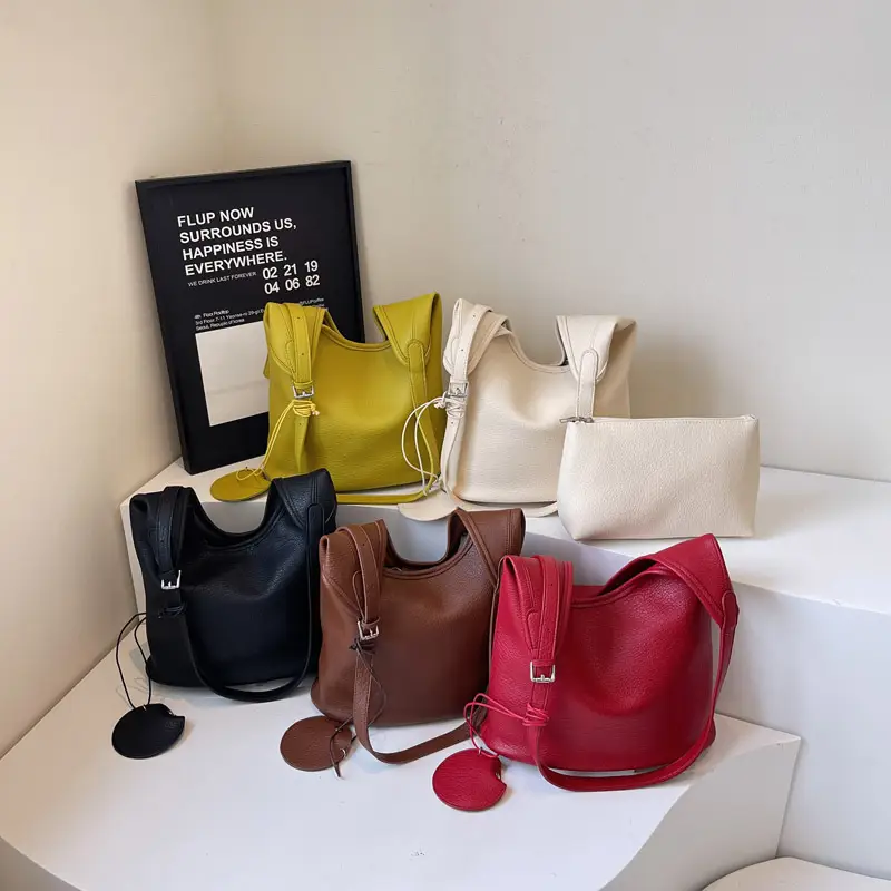 Women Korean Retro Lychee Bucket Bag 2025