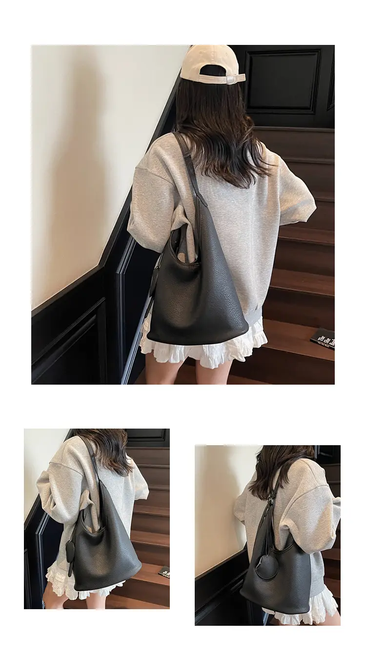 Women Korean Retro Lychee Bucket Bag 2025 — feature 8
