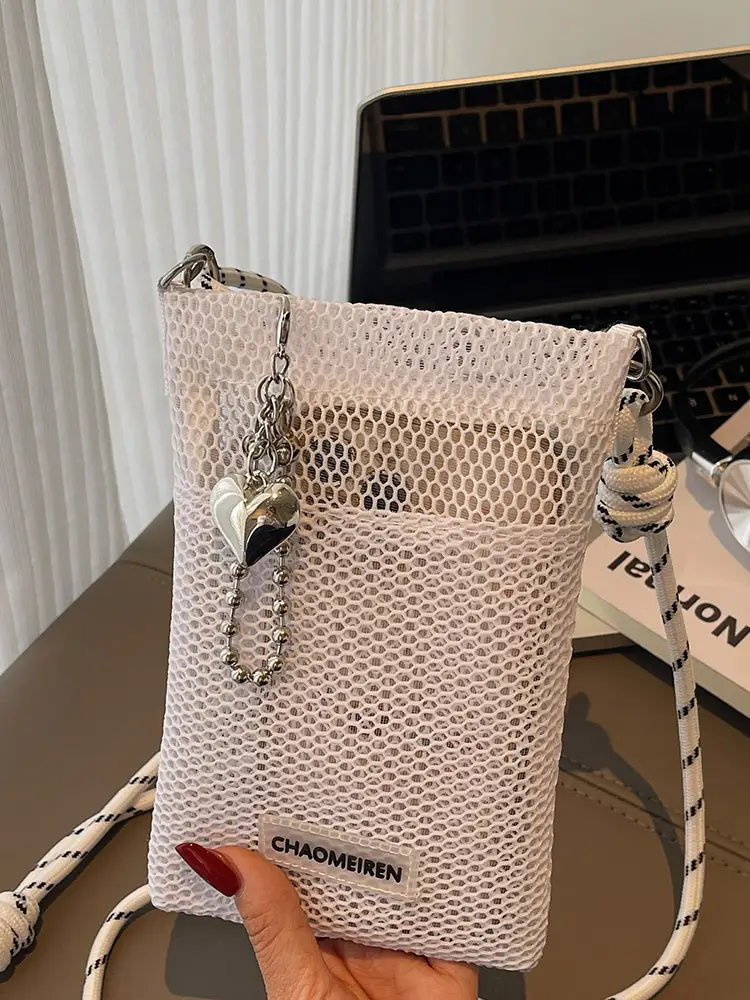 Sweet Pink Mesh Phone Bag for Women - Image 10