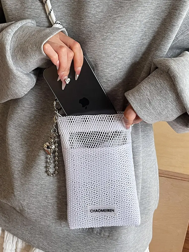 Sweet Pink Mesh Phone Bag for Women - Image 12