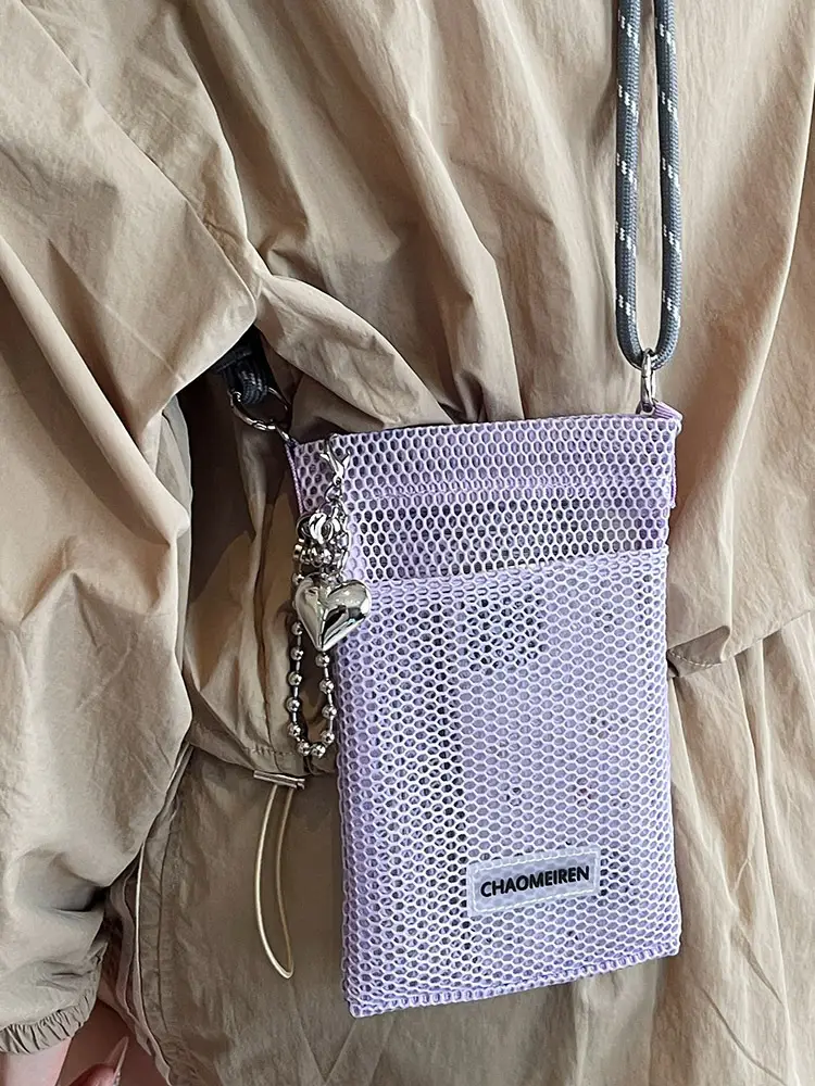 Sweet Pink Mesh Phone Bag for Women - Image 13