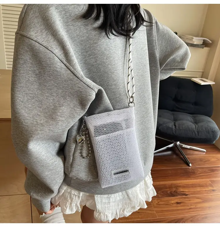Sweet Pink Mesh Phone Bag for Women — feature 24