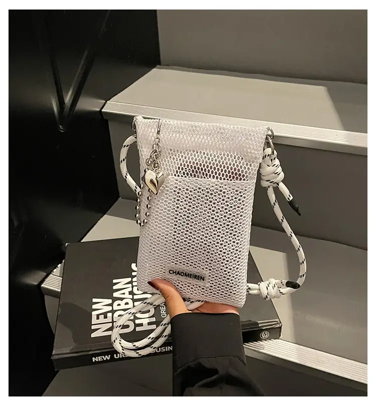 Sweet Pink Mesh Phone Bag for Women — feature 4