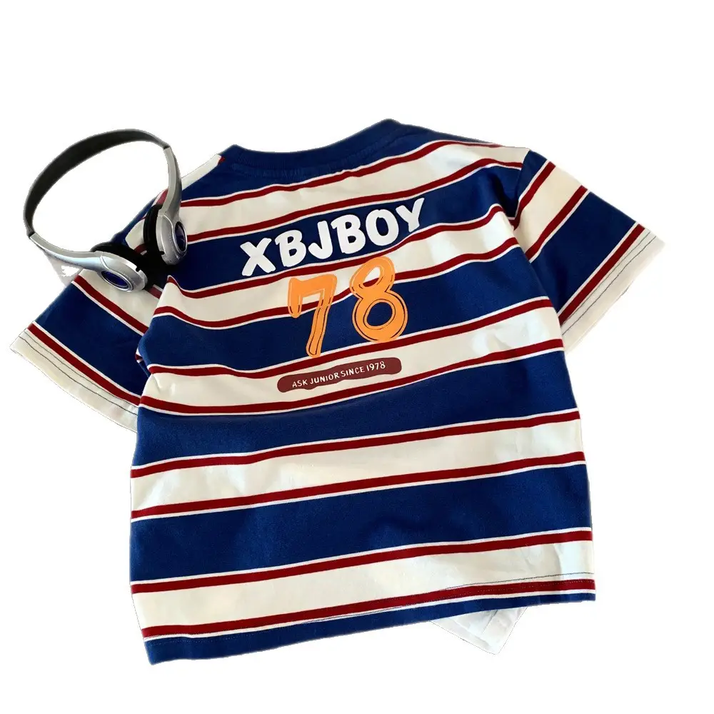 Boys Striped T-Shirt Blue Red White 7 - Image 6