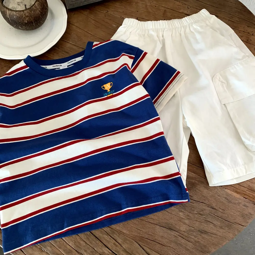 Boys Striped T-Shirt Blue Red White 7 — feature 2