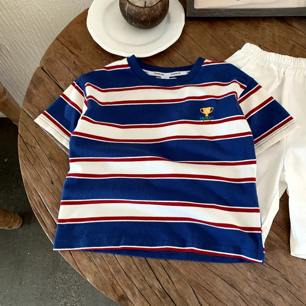Boys Striped T-Shirt Blue Red White 7 — feature 3