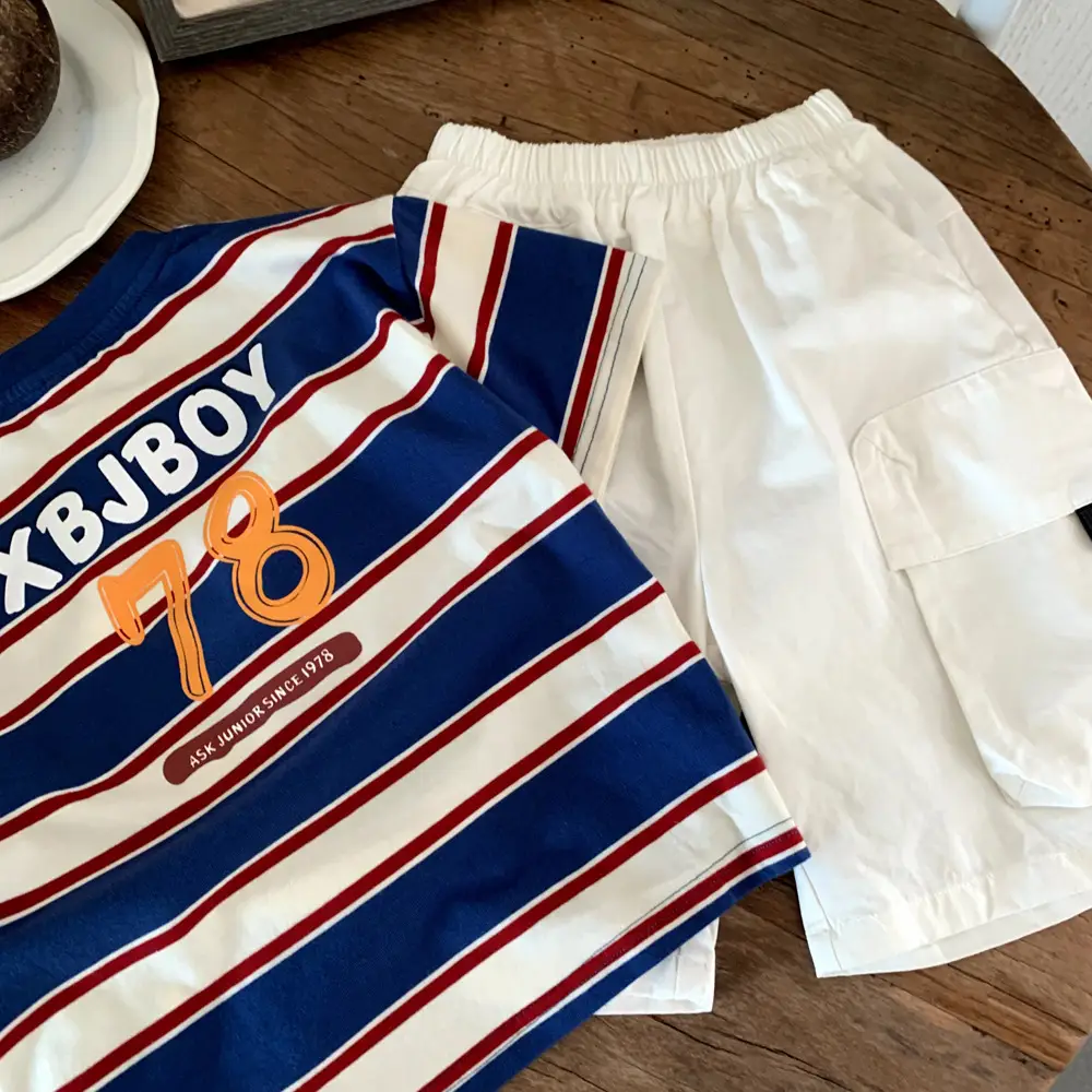 Boys Striped T-Shirt Blue Red White 7 — feature 5