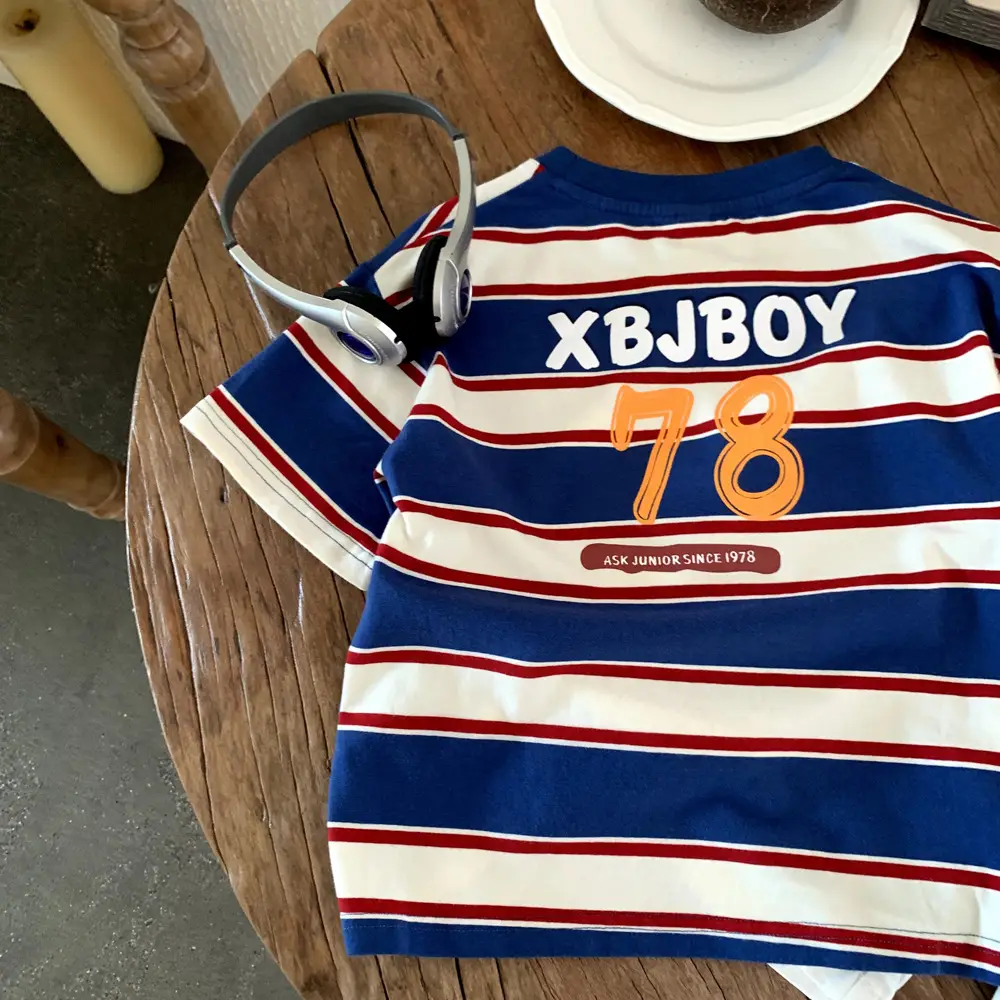 Boys Striped T-Shirt Blue Red White 7 — feature 6