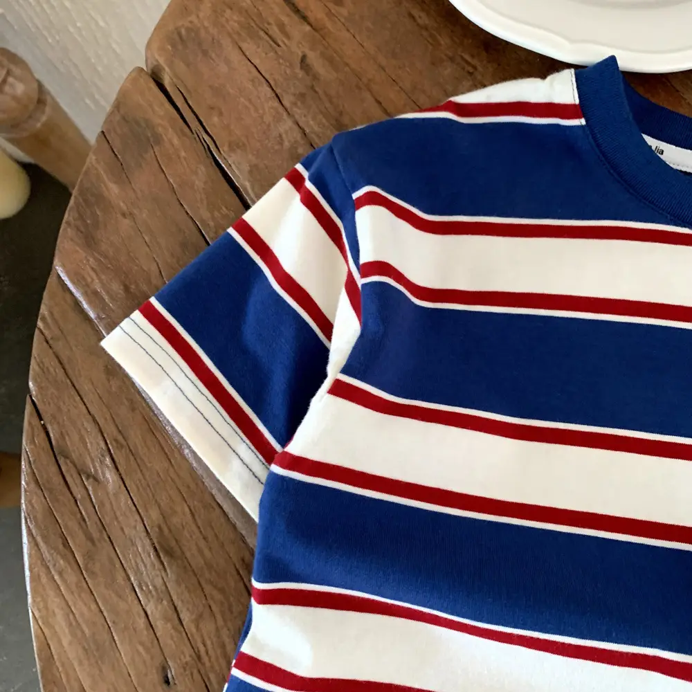 Boys Striped T-Shirt Blue Red White 7 — feature 8