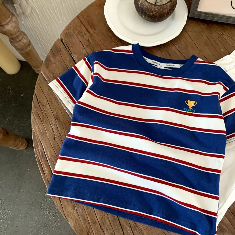 Boys Striped T-Shirt Blue Red White 7 — feature 9