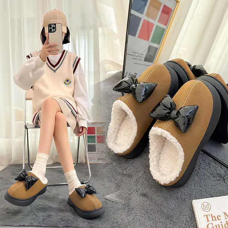 Women's Autumn and Winter Fleece-Lined Warm Thick-Soled Cotton Slippers That Feel Like Stepping on Shit, Stain-Resistant, Cute and Deodorant, Women's Winter Home Cotton Slippers