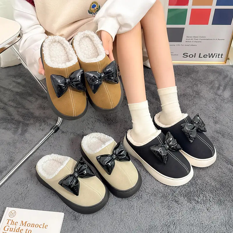 Women's Autumn and Winter Fleece-Lined Warm Thick-Soled Cotton Slippers That Feel Like Stepping on Shit, Stain-Resistant, Cute and Deodorant, Women's Winter Home Cotton Slippers