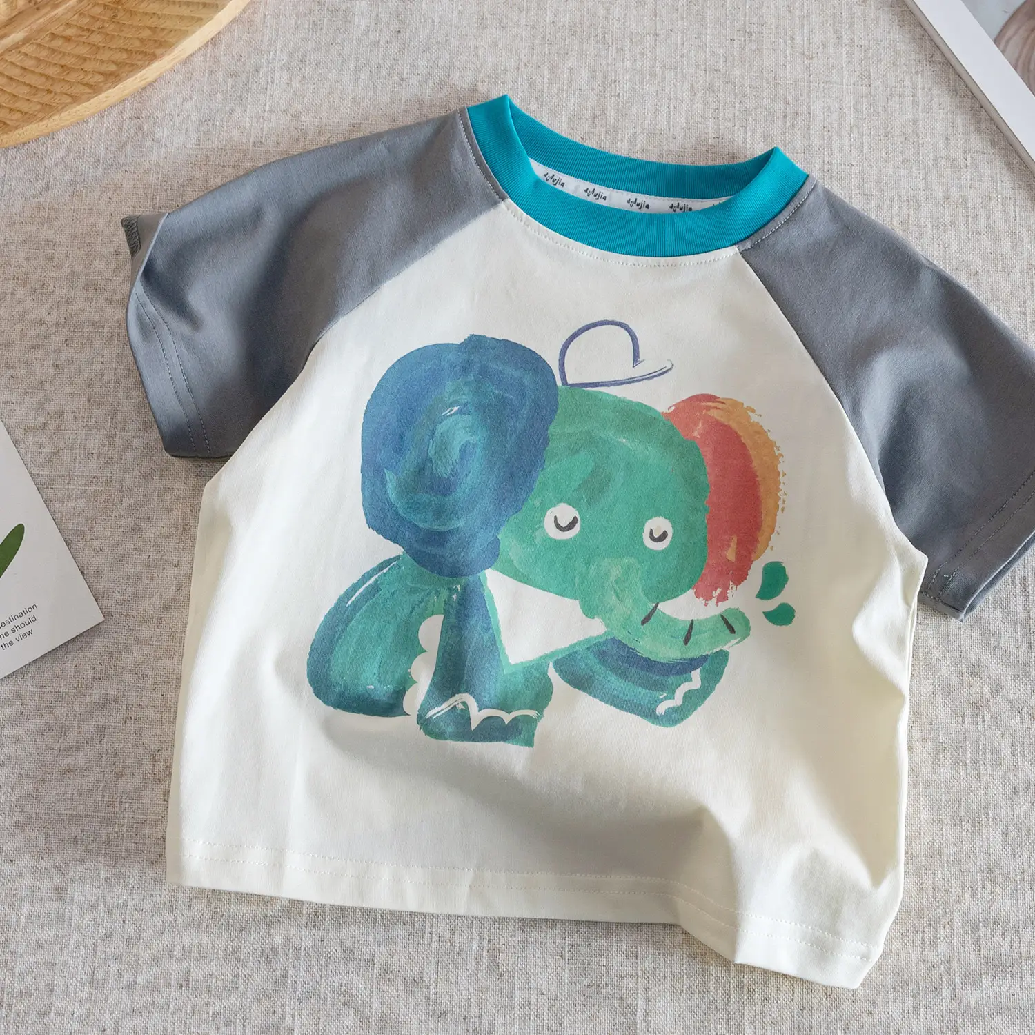 Cartoon Elephant T-Shirt for Boys Pure Cotton Summer
