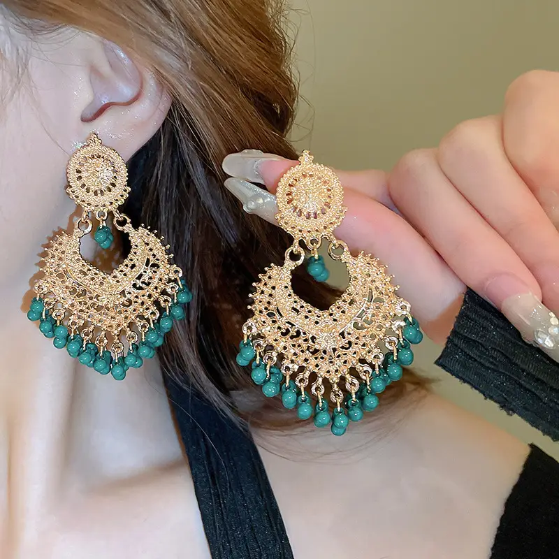 Retro Ethnic Style Round Cut Out Earrings Bohemian Elegant Elegant Earrings Niche Fashion Accessible Luxury Earrings for Women