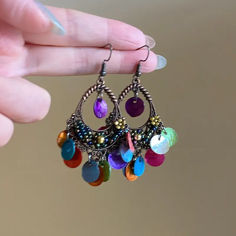 Retro Ethnic Style Round Cut Out Earrings Bohemian Elegant Elegant Earrings Niche Fashion Accessible Luxury Earrings for Women