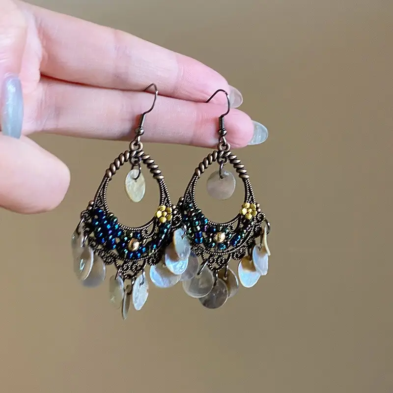 Retro Ethnic Style Round Cut Out Earrings Bohemian Elegant Elegant Earrings Niche Fashion Accessible Luxury Earrings for Women