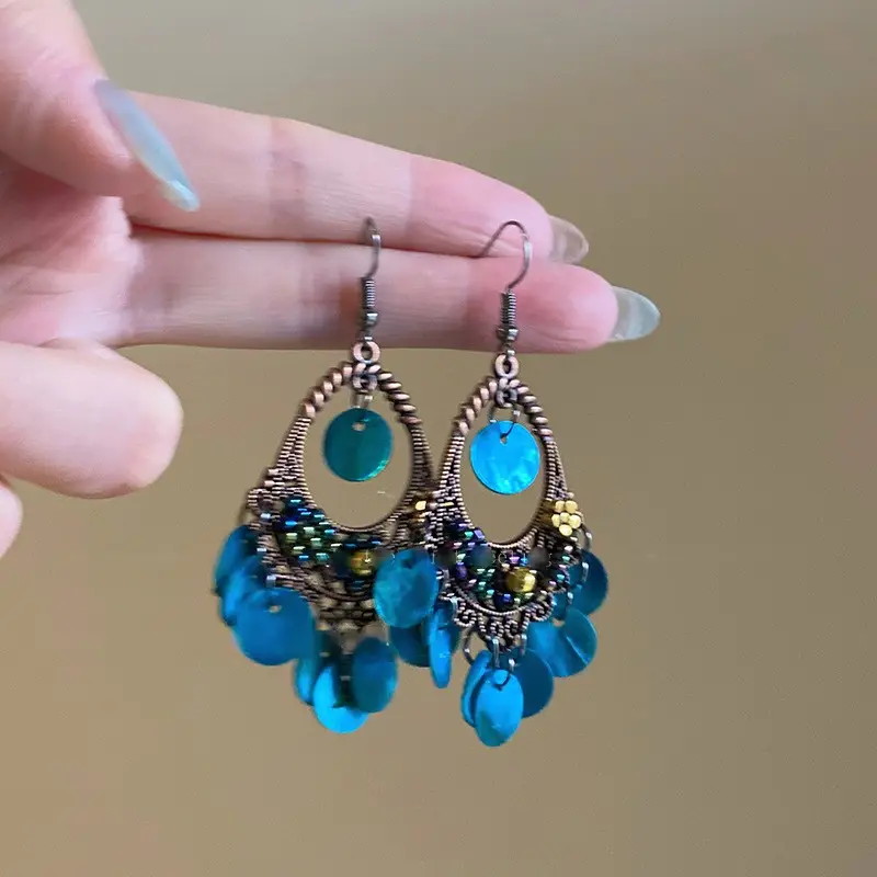 Retro Ethnic Style Round Cut Out Earrings Bohemian Elegant Elegant Earrings Niche Fashion Accessible Luxury Earrings for Women