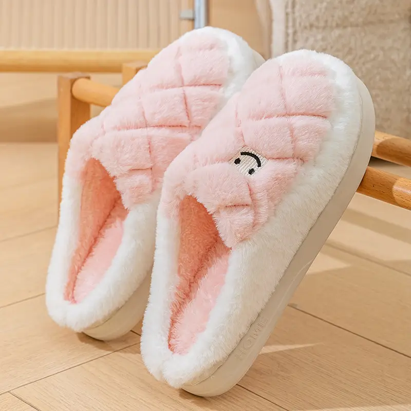 Warm Cotton Furry Slippers for Women Winter Indoor