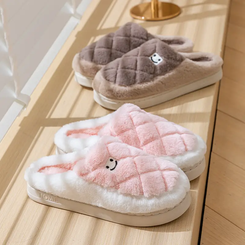 Warm Cotton Furry Slippers for Women Winter Indoor