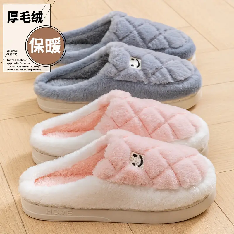 Warm Cotton Furry Slippers for Women Winter Indoor