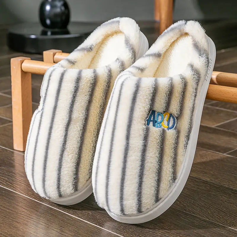 Warm Cotton Furry Slippers for Women Winter Indoor