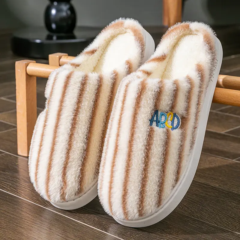 Warm Cotton Furry Slippers for Women Winter Indoor