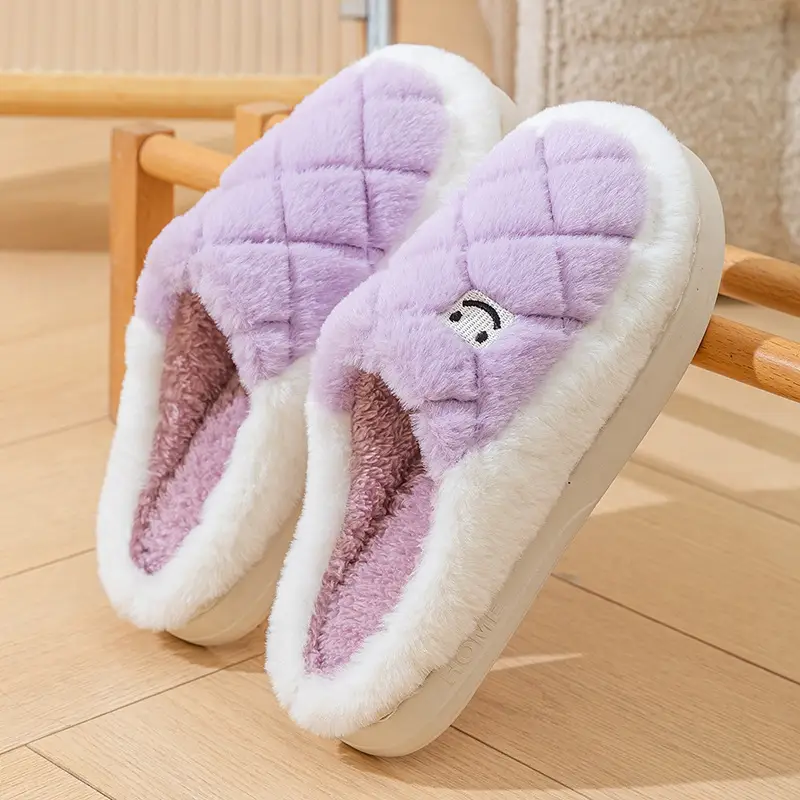 Warm Cotton Furry Slippers for Women Winter Indoor