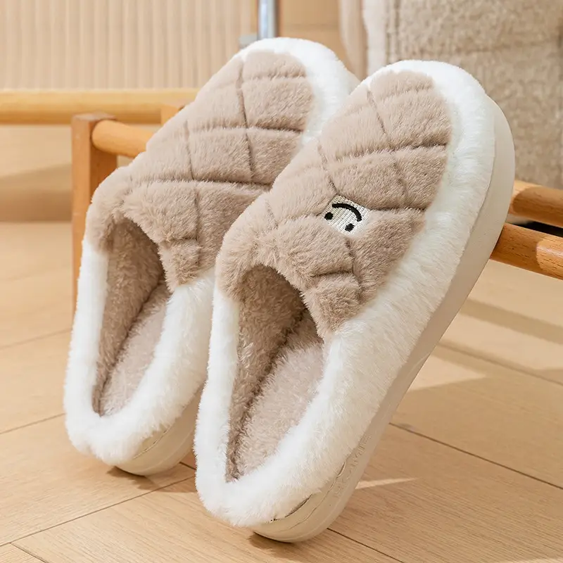Warm Cotton Furry Slippers for Women Winter Indoor