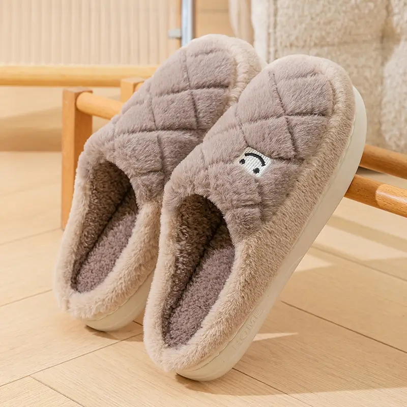 Warm Cotton Furry Slippers for Women Winter Indoor