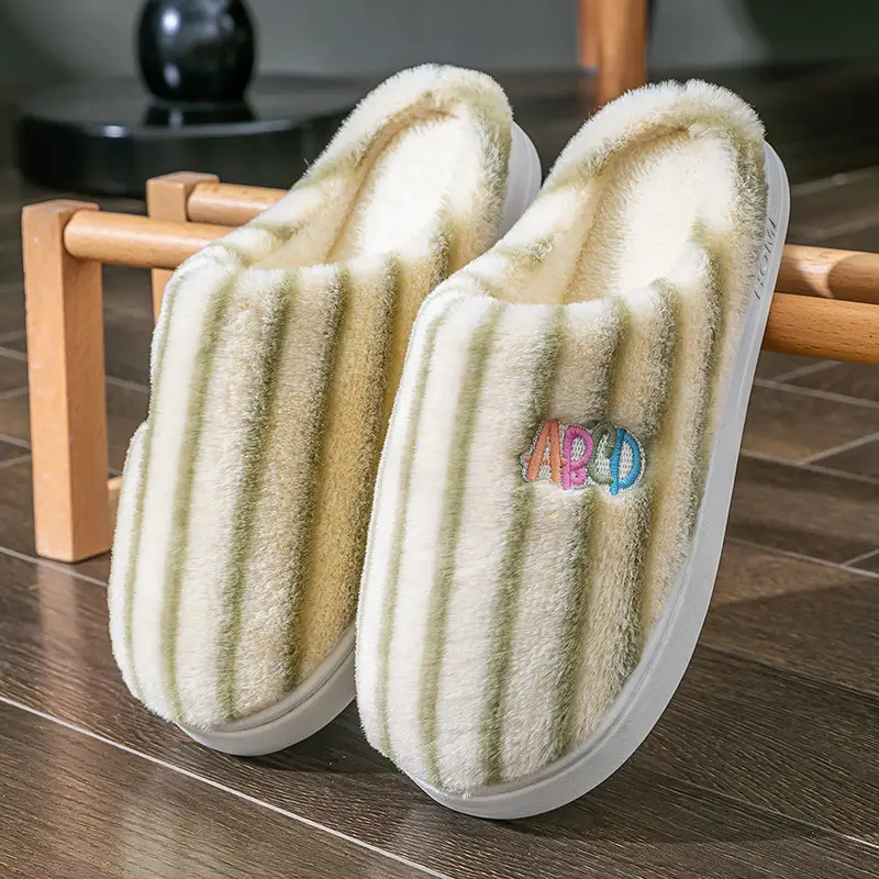 Warm Cotton Furry Slippers for Women Winter Indoor