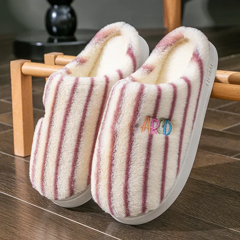 Warm Cotton Furry Slippers for Women Winter Indoor