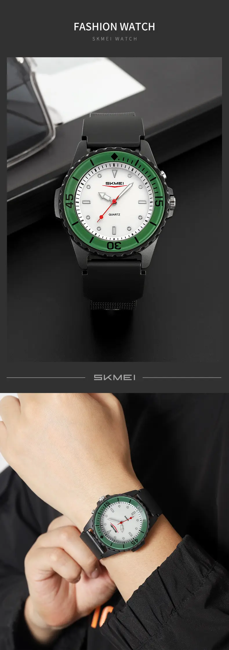 Black Sporty Men's Quartz Watch with Red Second Hand — feature 21