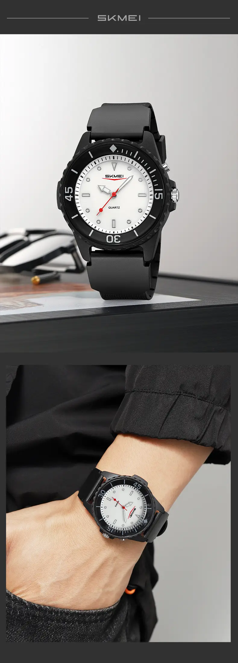 Black Sporty Men's Quartz Watch with Red Second Hand — feature 23