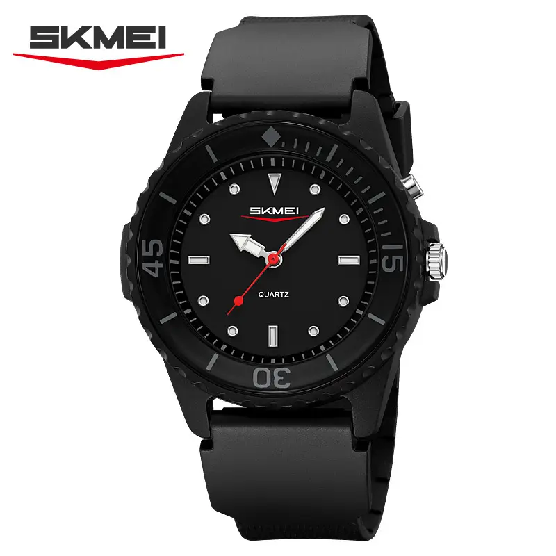 Black Sporty Men's Quartz Watch with Red Second Hand