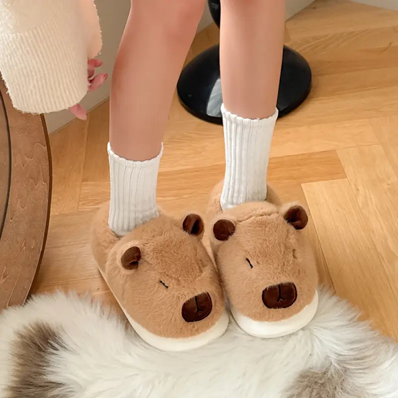 Autumn and Winter New Cute Capibala Cotton Slippers for Women Indoor Home Thick-Soled Non-Slip Warm Bag Heel Cotton Shoes - Image 3