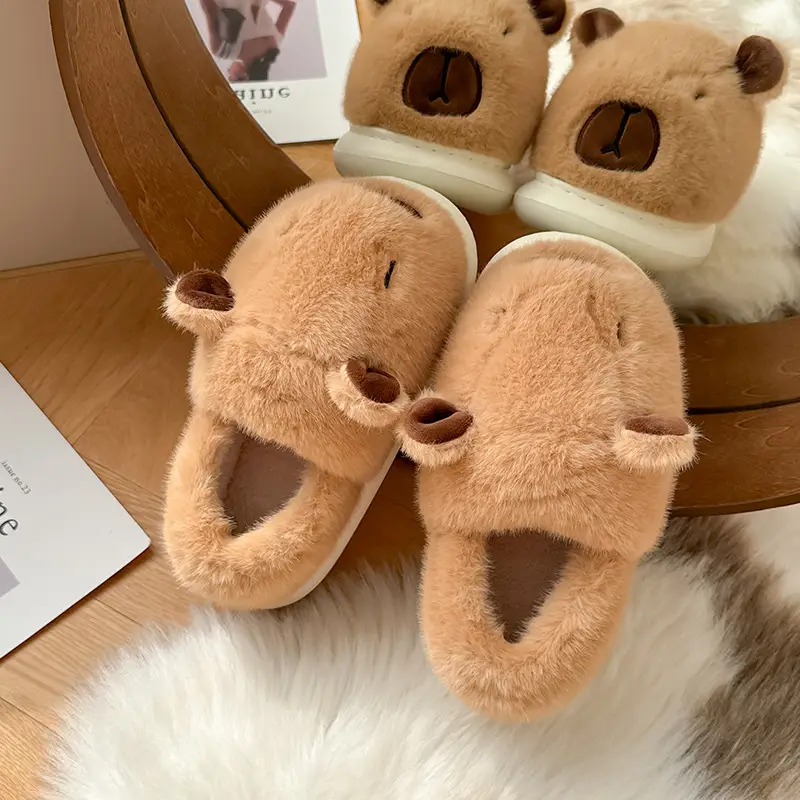 Autumn and Winter New Cute Capibala Cotton Slippers for Women Indoor Home Thick-Soled Non-Slip Warm Bag Heel Cotton Shoes - Image 4