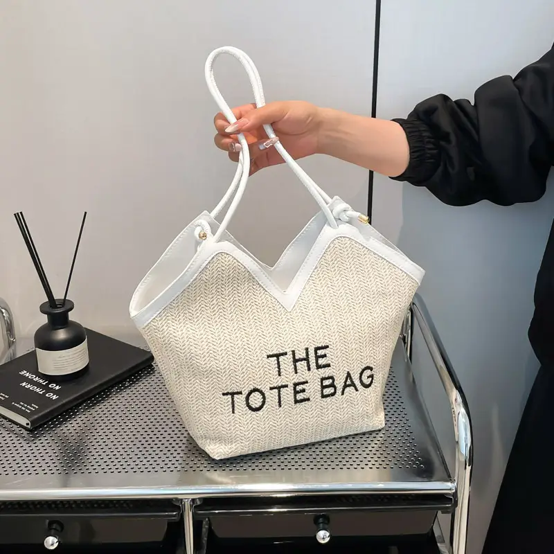 Women Straw tote bag with leather handles 2025 - Image 5