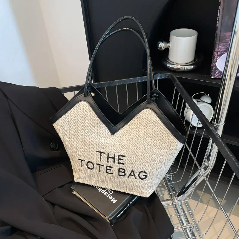 Women Straw tote bag with leather handles 2025 - Image 6