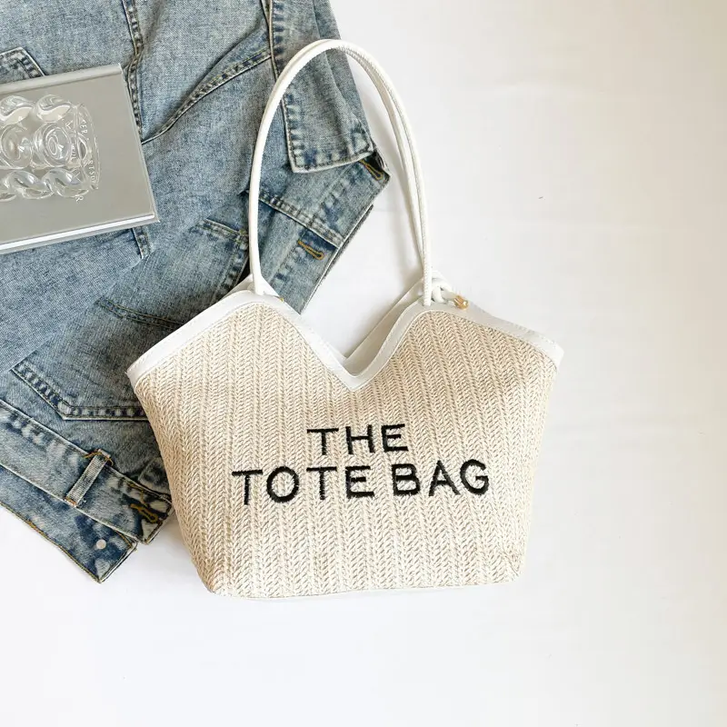 Women Straw tote bag with leather handles 2025 - Image 2