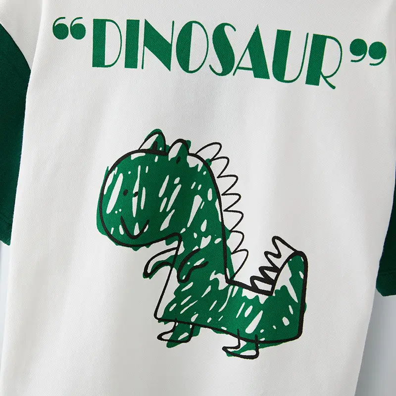 Boys Dino Graphic T-Shirt White Green Short Sleeve - Image 4