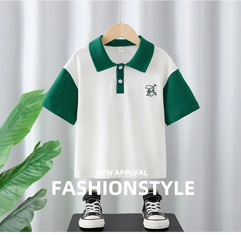 Boys Dino Graphic T-Shirt White Green Short Sleeve — feature 1