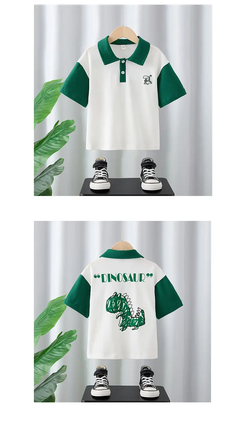 Boys Dino Graphic T-Shirt White Green Short Sleeve — feature 7