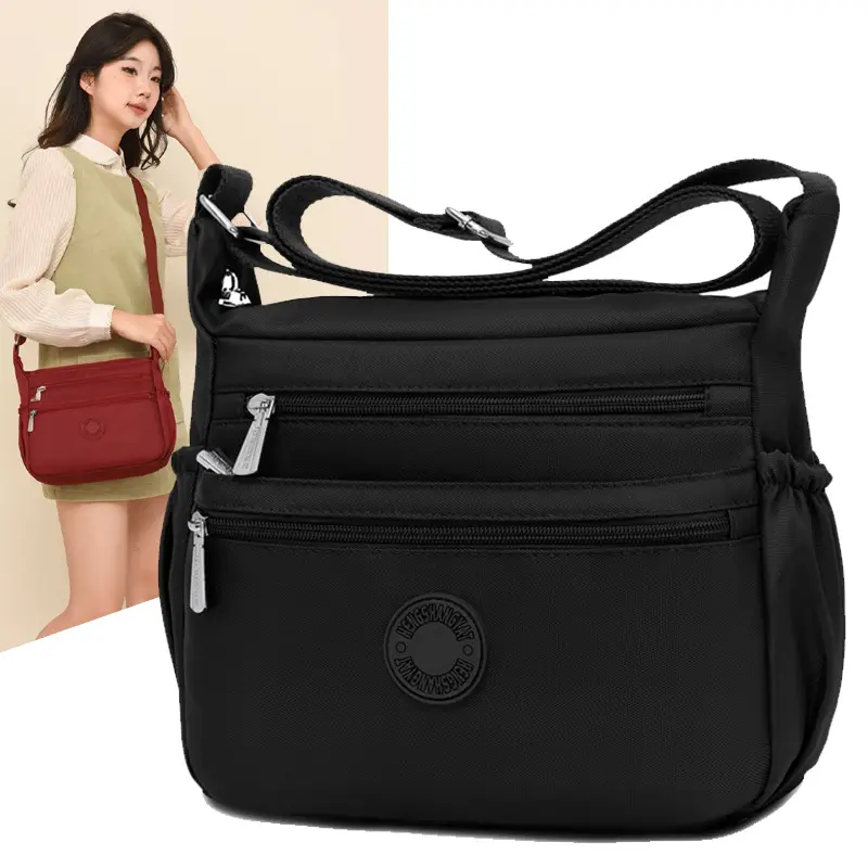 Black Nylon Crossbody Bag for Women Large Capacity