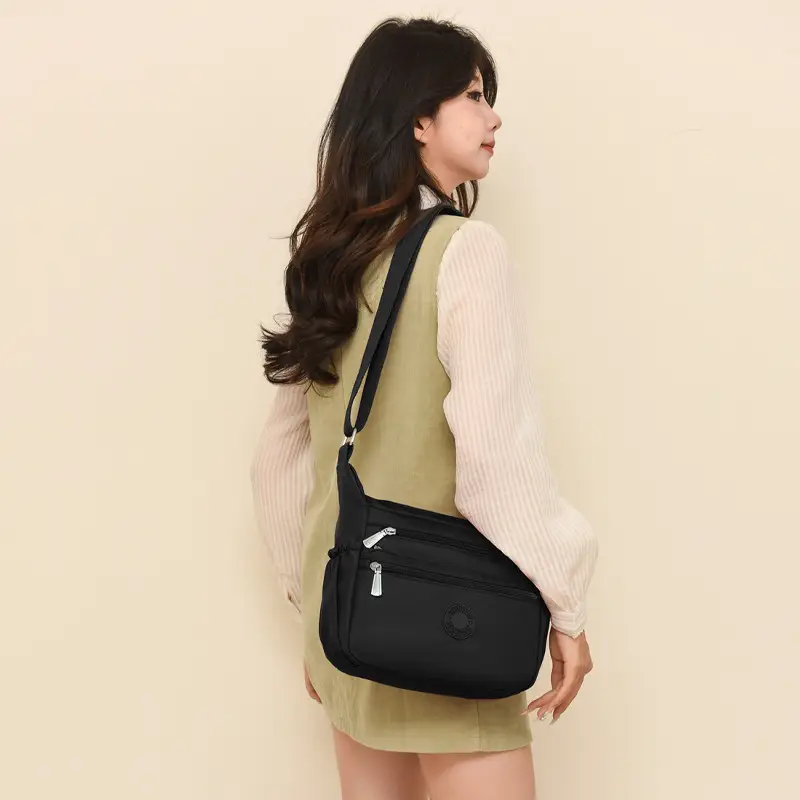 Black Nylon Crossbody Bag for Women Large Capacity